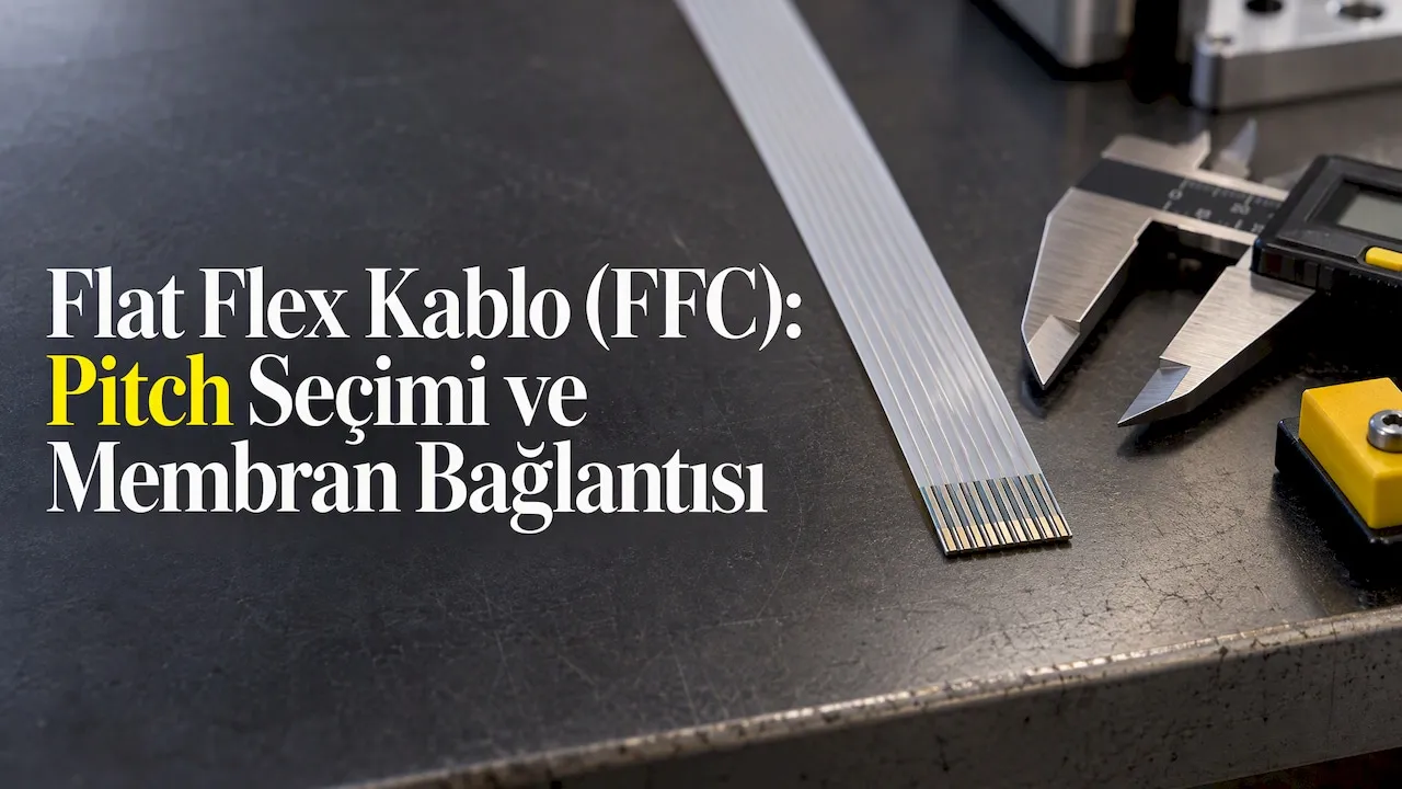 Ölçüm masasında iletkenleri görünen FFC kablo